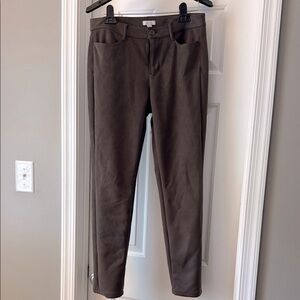 J. Jill Taylor Luxe Faux-Suede Pants Size 8 Mocha Brown Stretch Slim Tapered